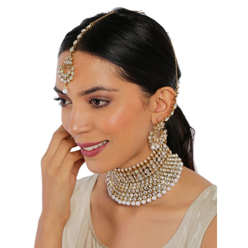 Buy Zaveri Pearls Gold Tone Kundan Pearls Bridal Choker Necklace