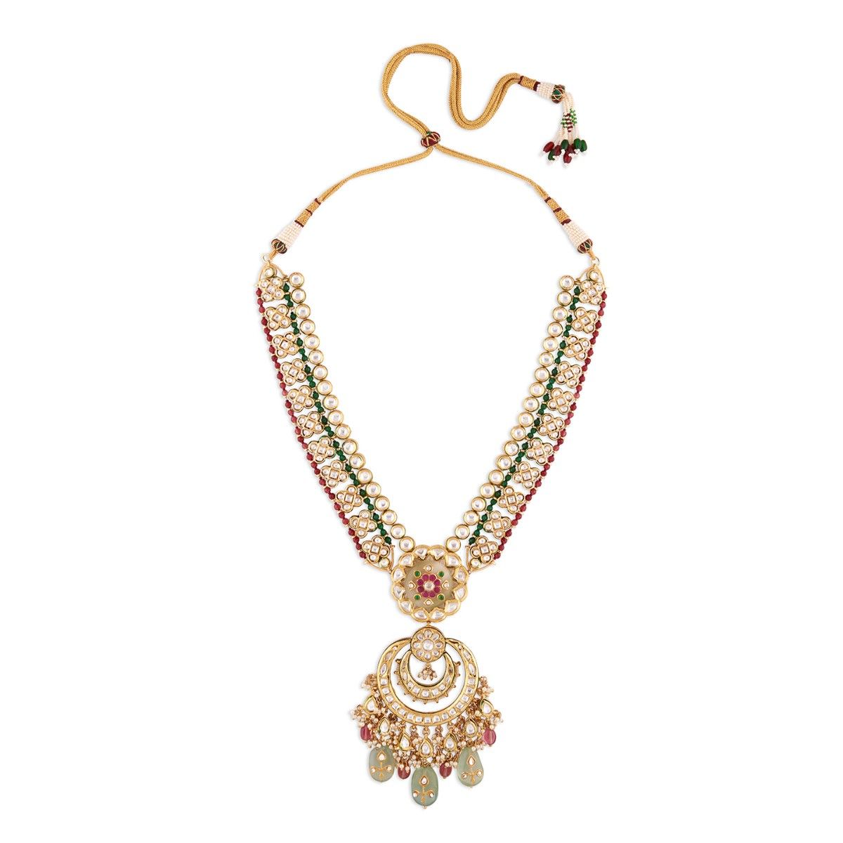 Buy Joules By Radhika Kundan Polki Necklace In Green And Red With Hydro