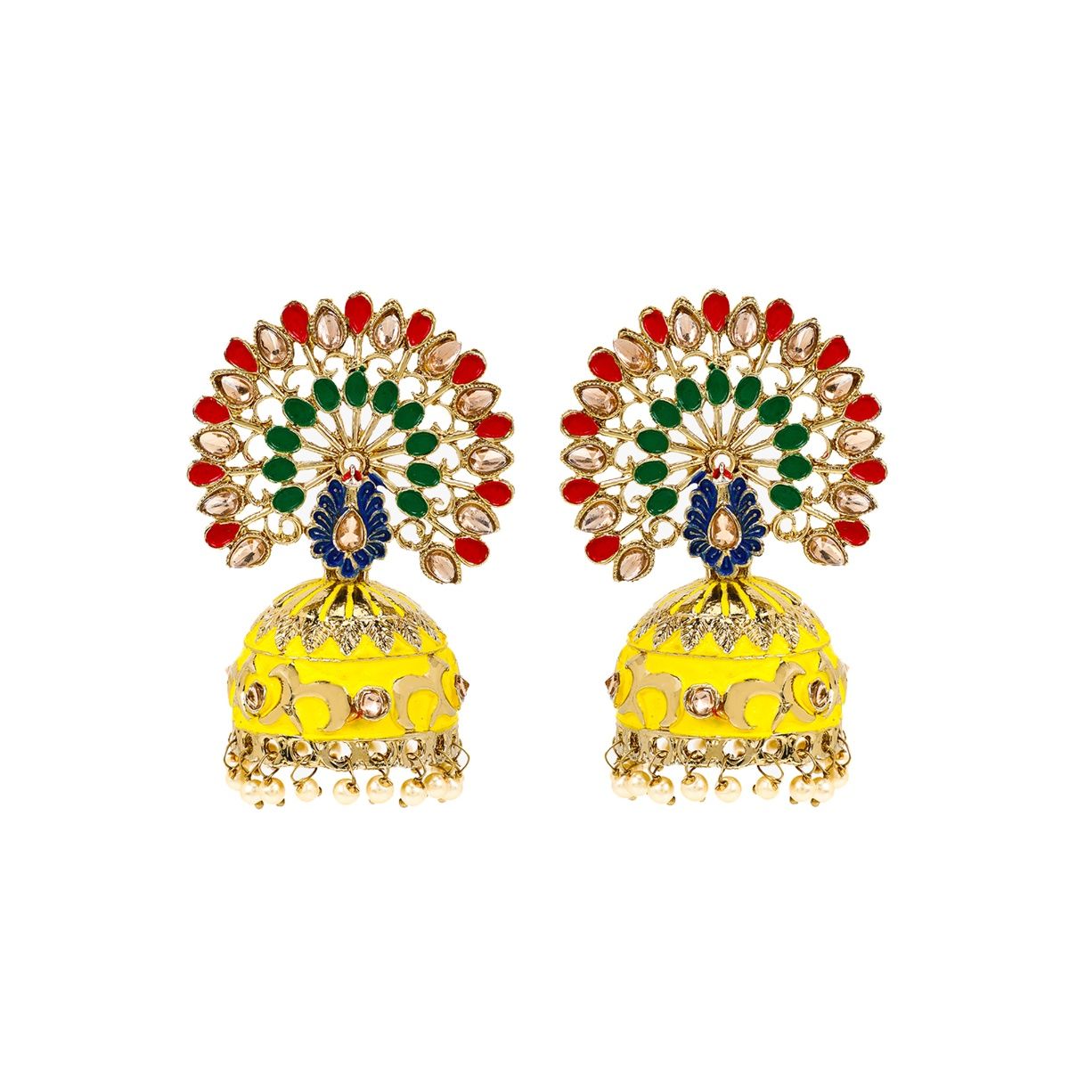 Buy Yellow Chimes Multicoloured Contemporary Jhumkas Earrings Online