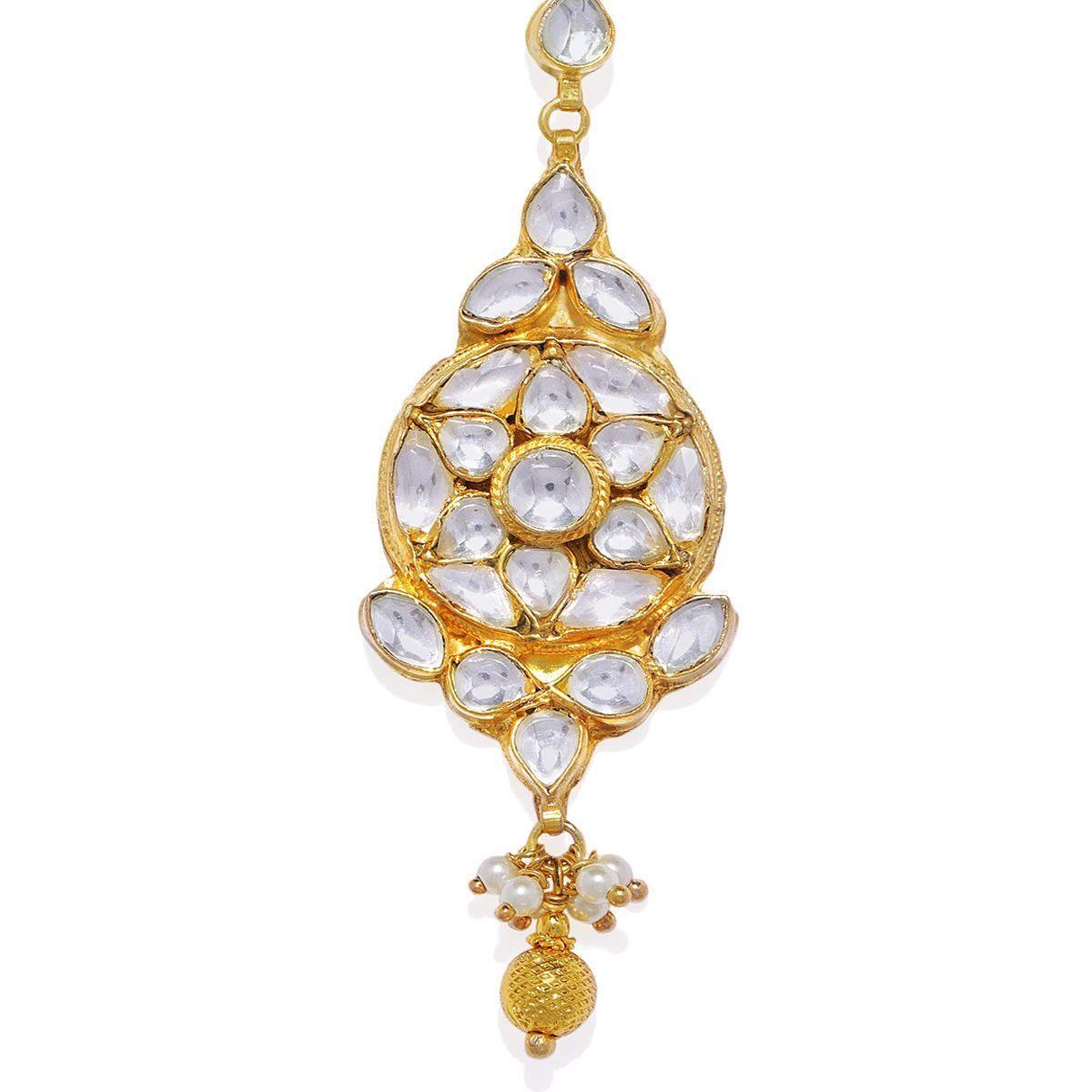 Accessher Women Gold Plated White Jadau Kundan Maang Tikka Buy