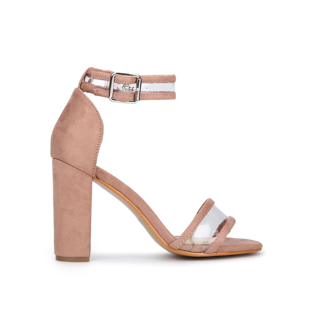 Buy Truffle Collection Nude Micro Perspex Ankle Strap Block Heels Online