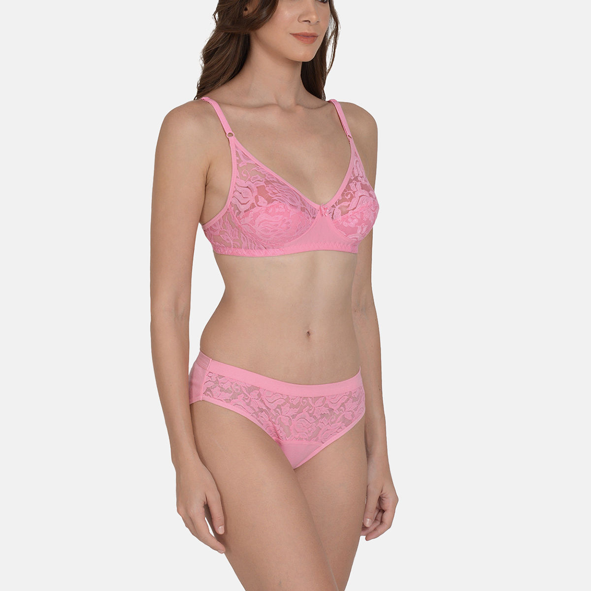 Mod Shy Non Padded Non Wired Lacy Lingerie Set Pink Buy Mod Shy