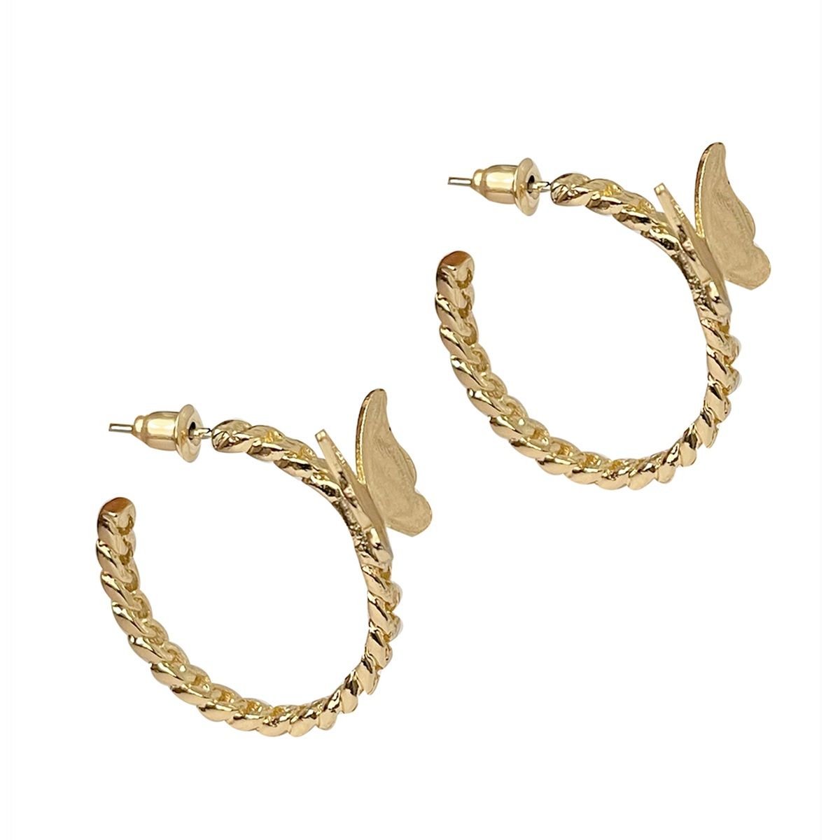 Ayesha Trendy Gold Toned Butterfly Studded Metallic Twisted Open Hoop