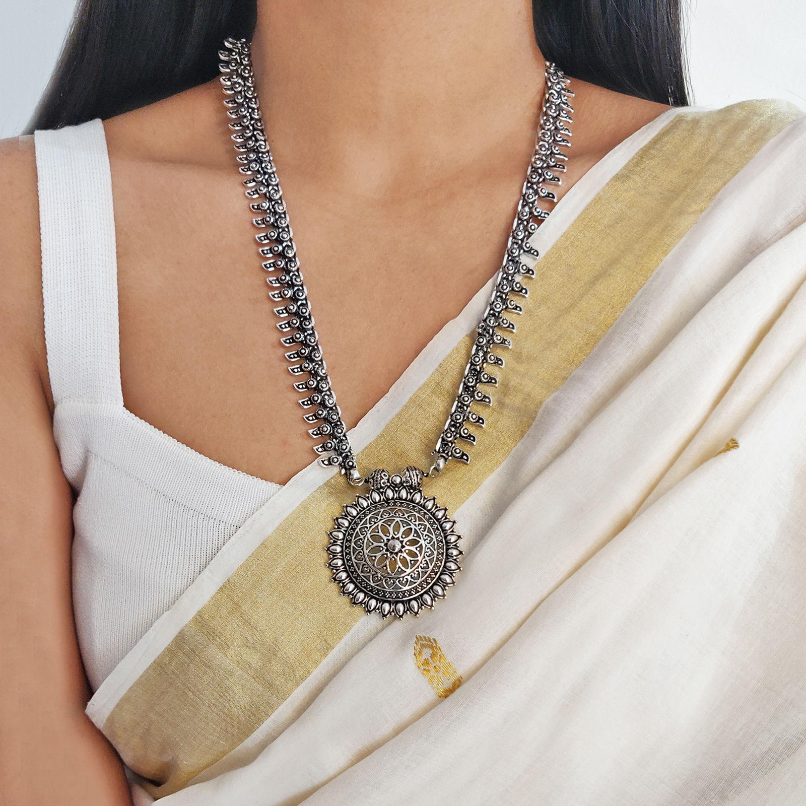 Teejh Kalpi Silver Oxidized Necklace Buy Teejh Kalpi Silver Oxidized