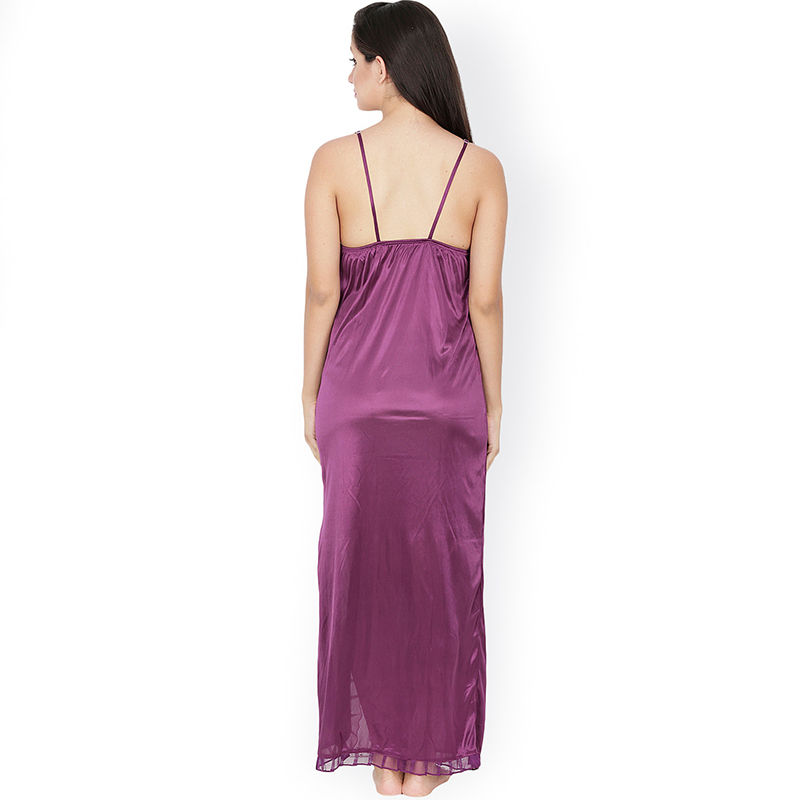 Secret Wish Women S Satin Purple Long Nighty With Robe Free Size Buy