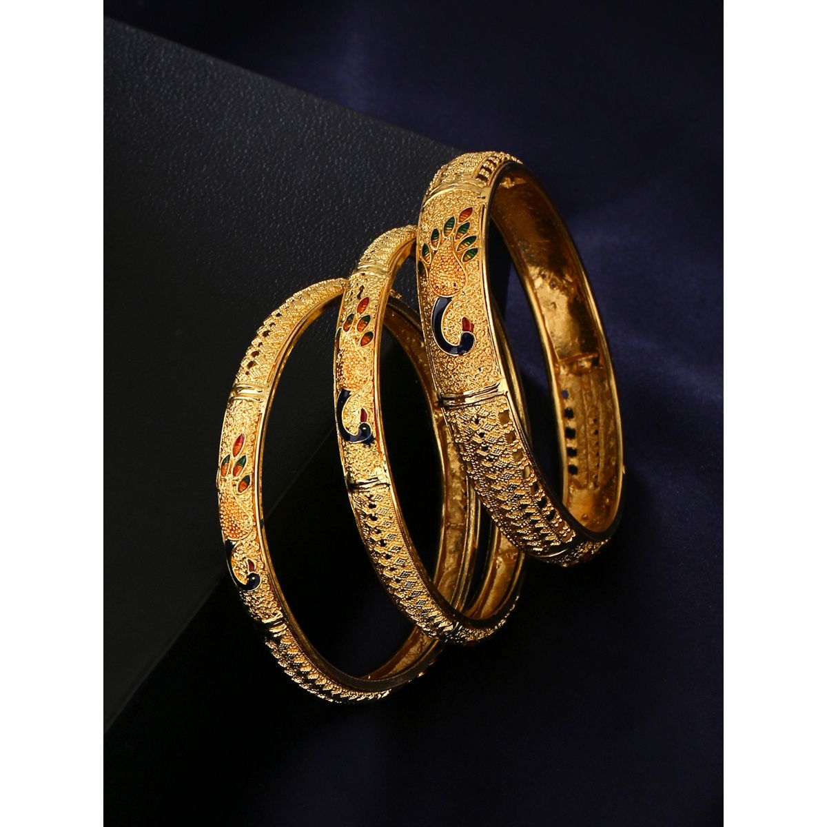 Yellow Chimes Set Of 3 Gold Toned Traditional Meenakari Touch Bangles