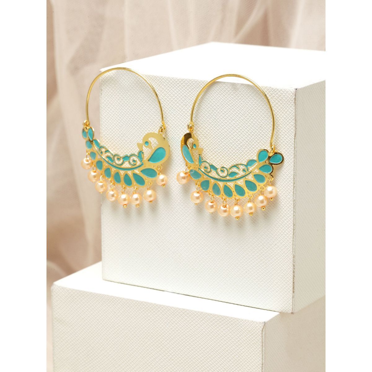 Panash Gold Toned Peacock Shaped Hoop Earrings Buy Panash Gold Toned