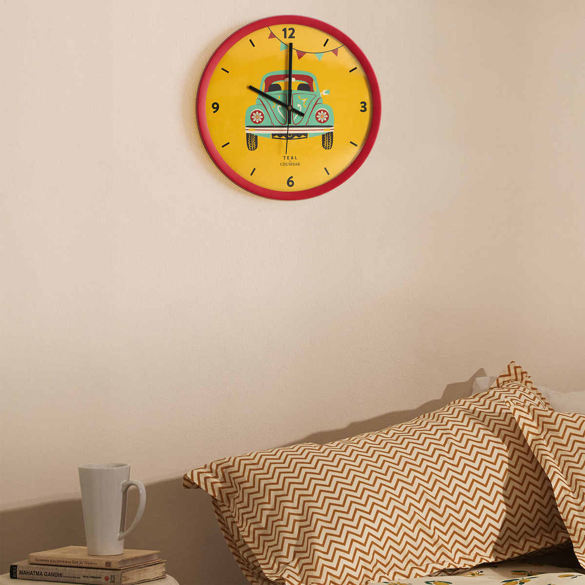 Buy Chumbak Road Trip Wall Clock Maroon Rim Online