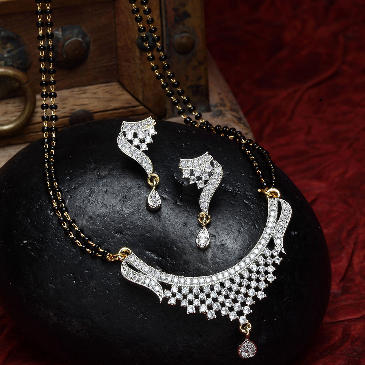 Buy Zeneme Gold Plated White Black Stone Studded Beaded Designer