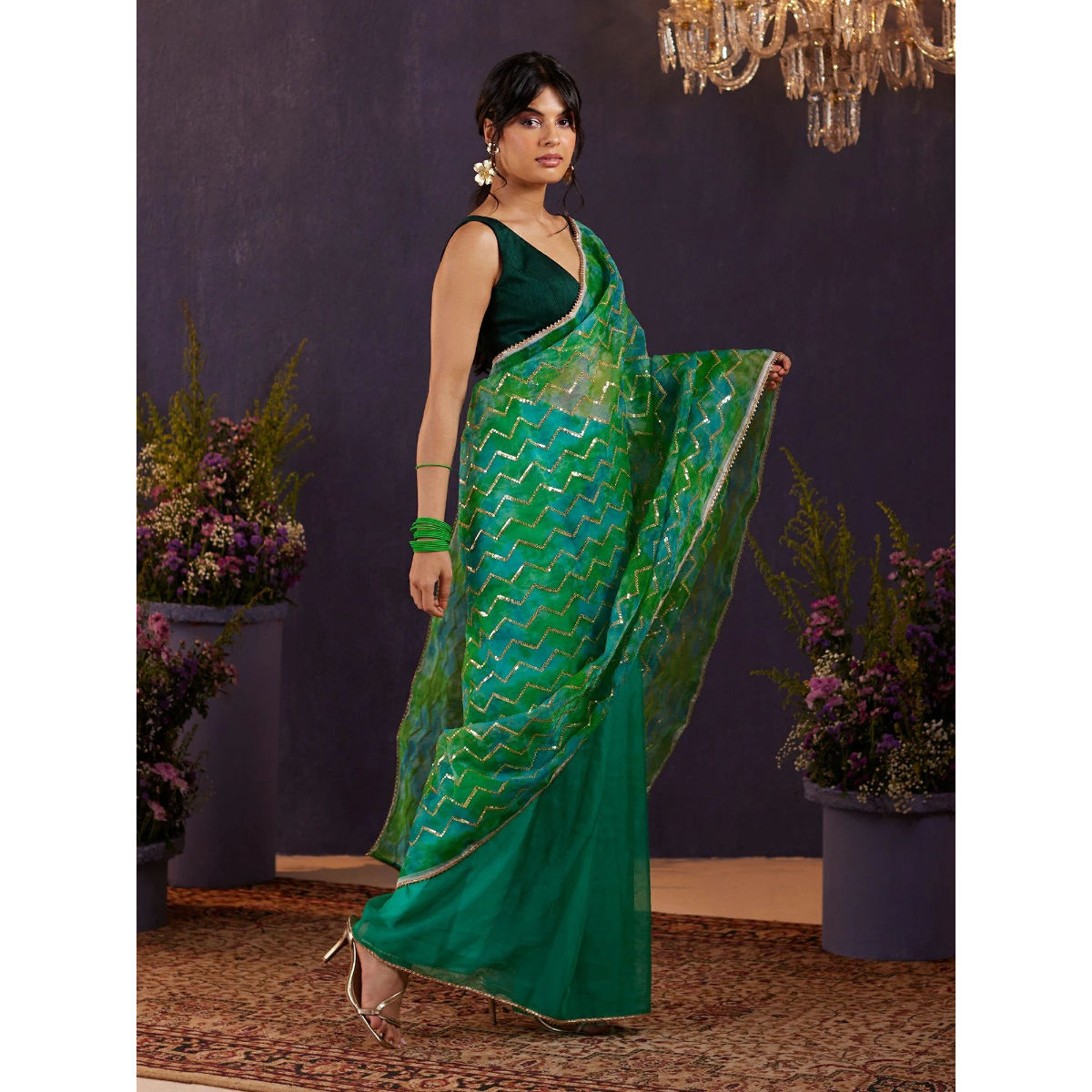 Gajra Gang Vintage Rani Green Solid Sleeveless Choli Ggbl Buy Gajra