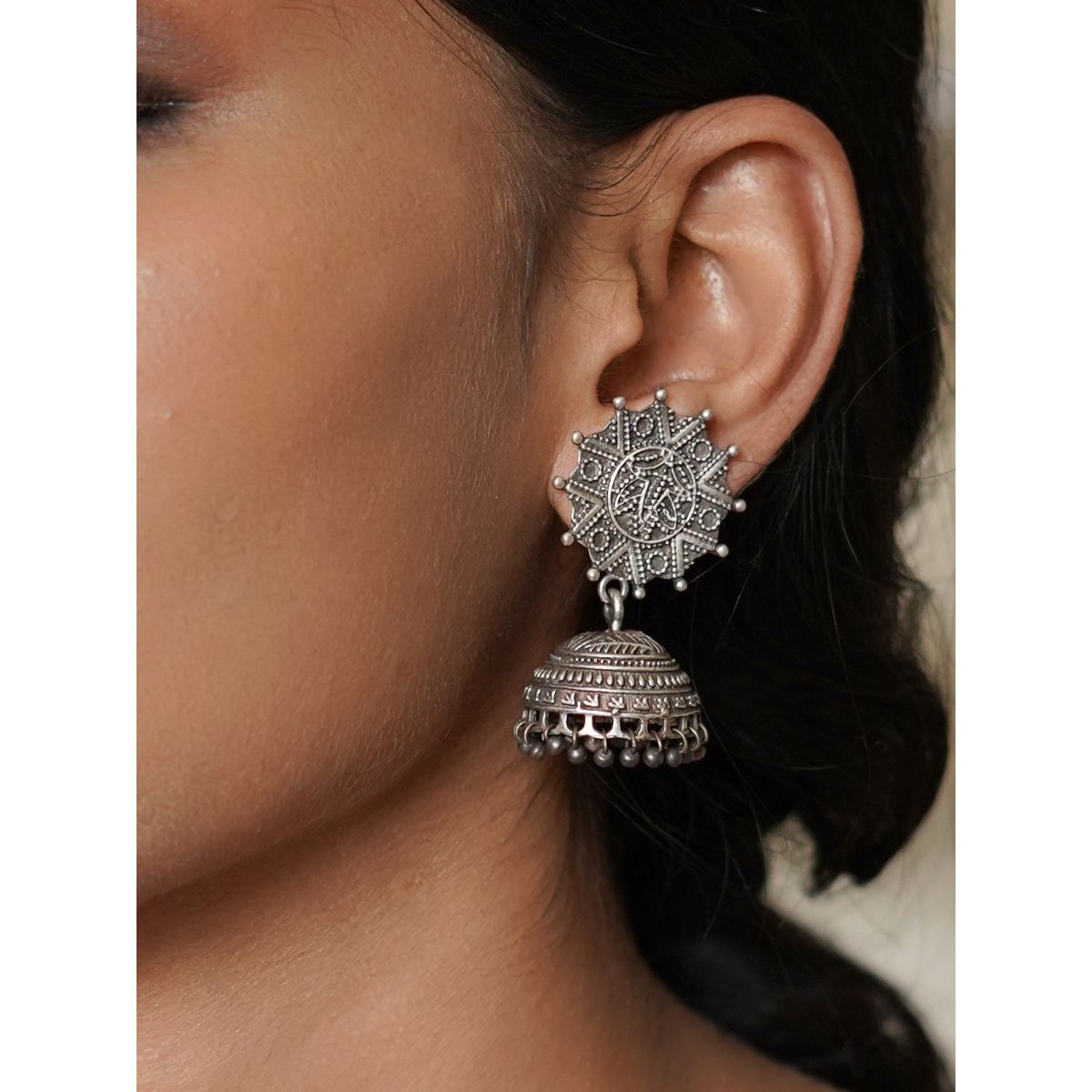 Buy Teejh By Joker And Witch Uccha Silver Oxidised Jhumki Earrings For