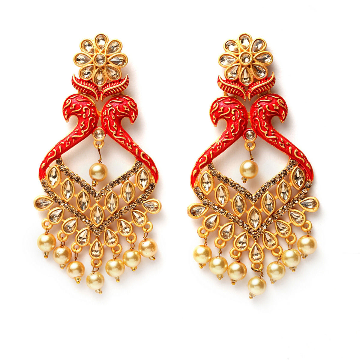 PANASH Gold Plated Red Peacock Shaped Drop Earrings Buy PANASH Gold