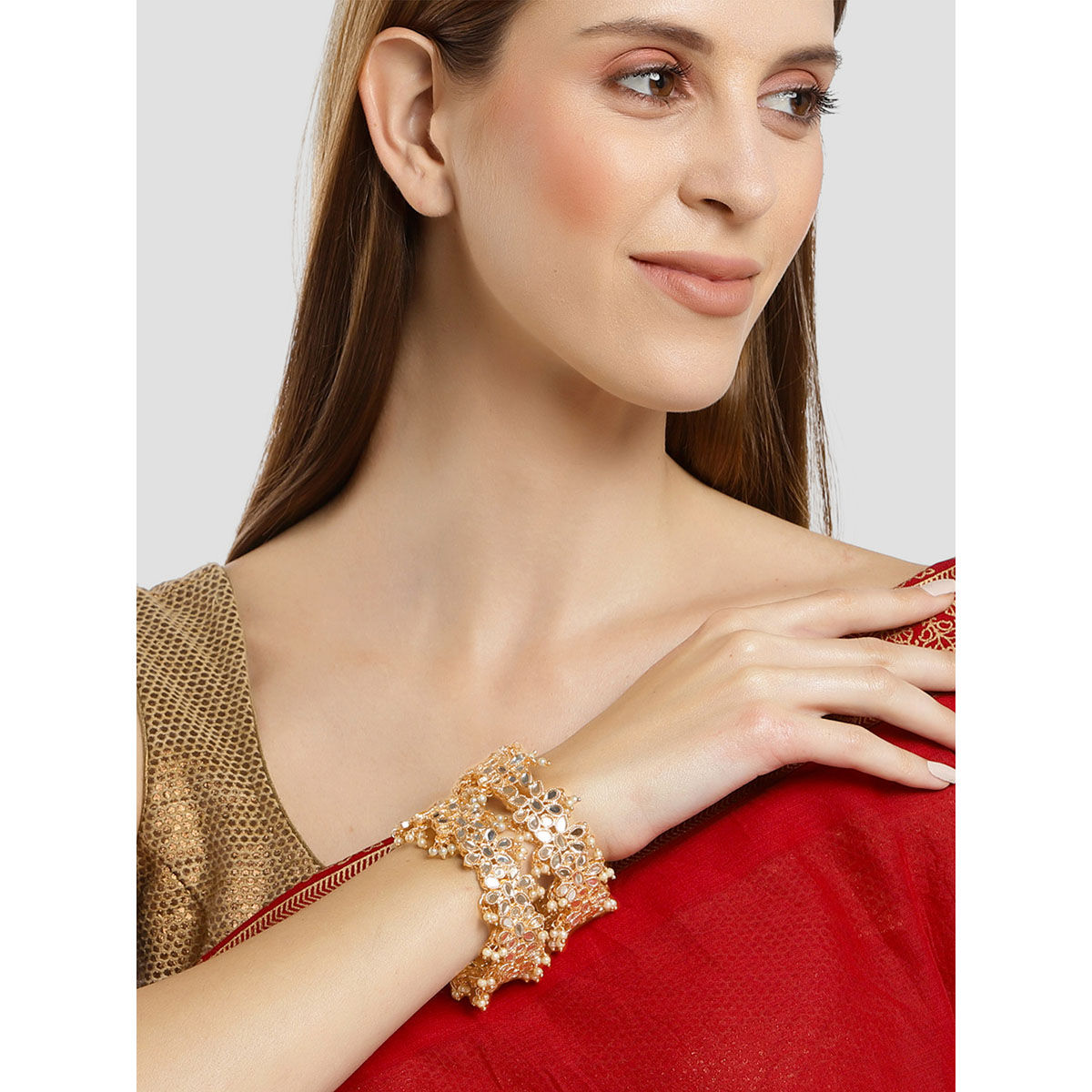 Buy Karatcart Gold Plated Pearl And Mirror Studded Kadas For Women Online