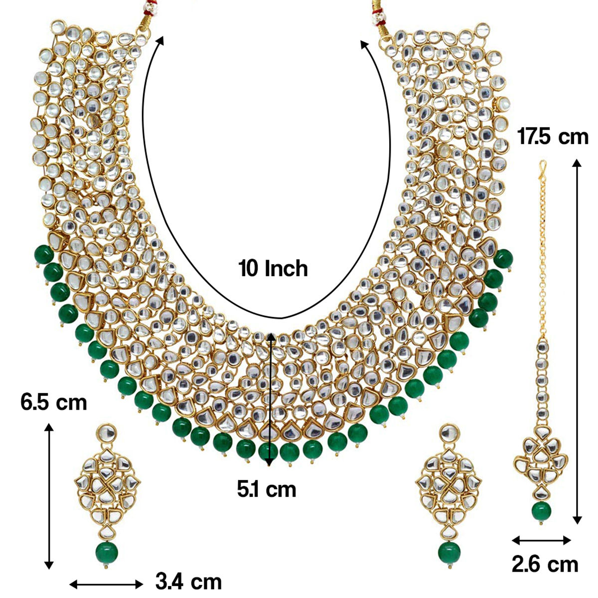 Peora Gold Plated Traditional Kundan Pearl Green Bridal Jewellery Set