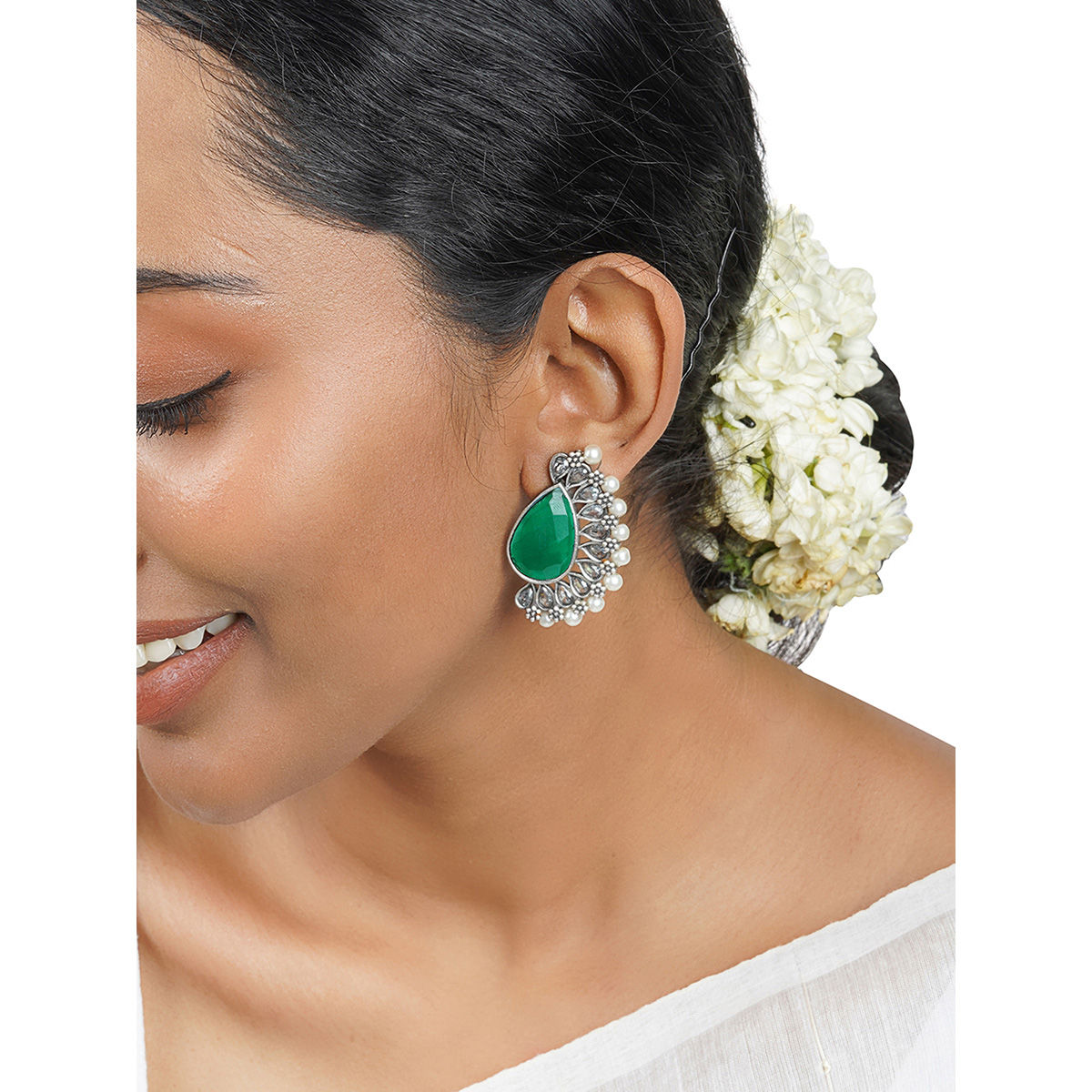 Teejh Mahir Dark Green Silver Oxidised Earrings Buy Teejh Mahir Dark