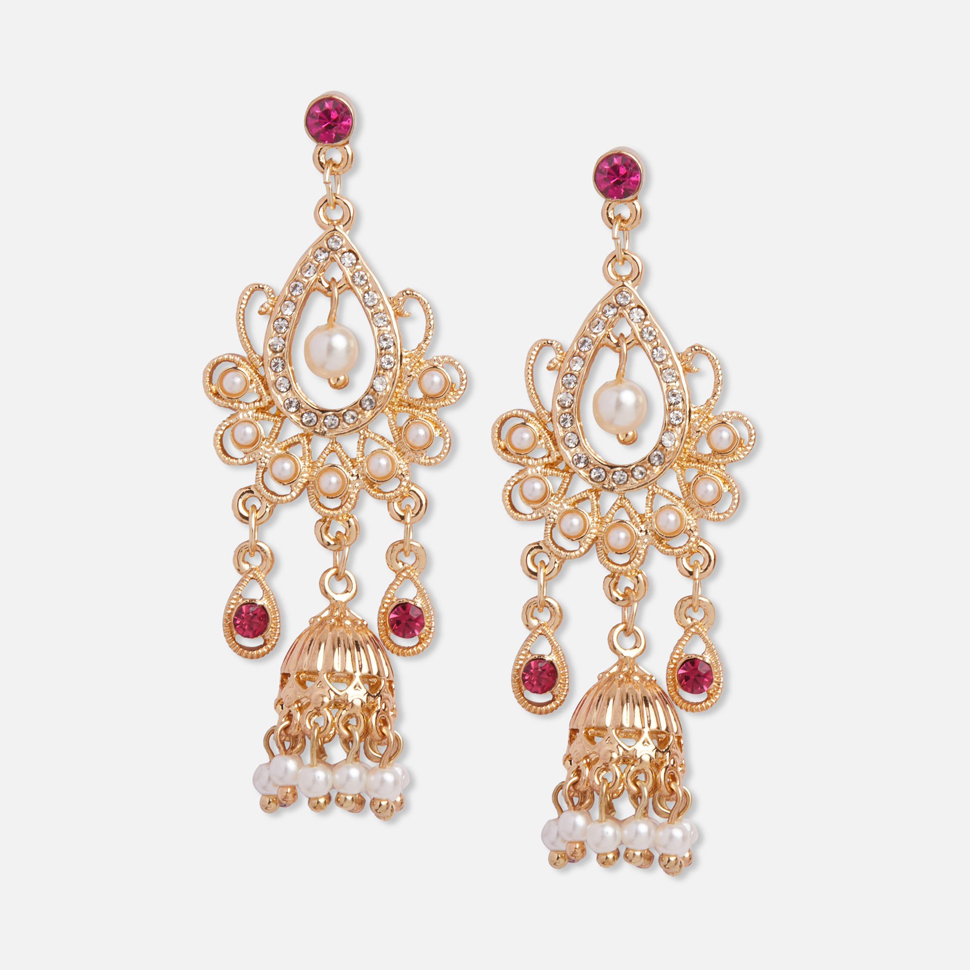 Buy Accessorize London Women S Pink Golden Long Drop Jhumkas Earring Online