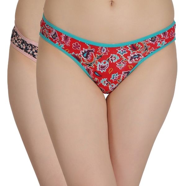 Clovia Pack Of 2 Cotton Low Waist Printed Bikini Panty Multi Color