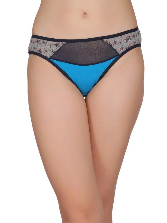 Buy Clovia Pack Of Cotton Low Waist Bikini With Printed Powernet