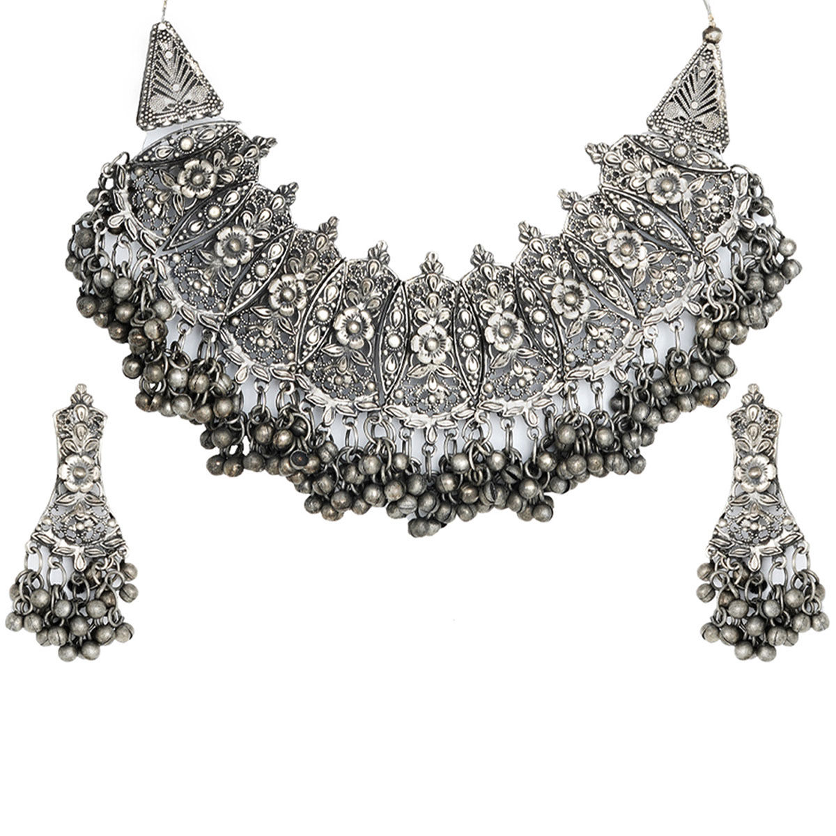 Teejh Shreejal Antique Silver Oxidised Necklace Set For Women Buy