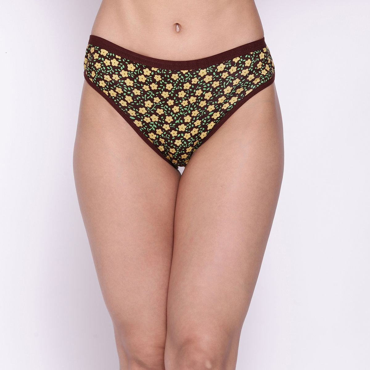 Clovia Low Waist Floral Print Bikini Panty In Brown Cotton Buy