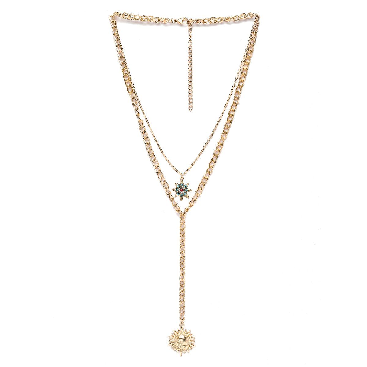 Buy Karatcart Gold Plated Sun And Star Charm Multilayered Chain