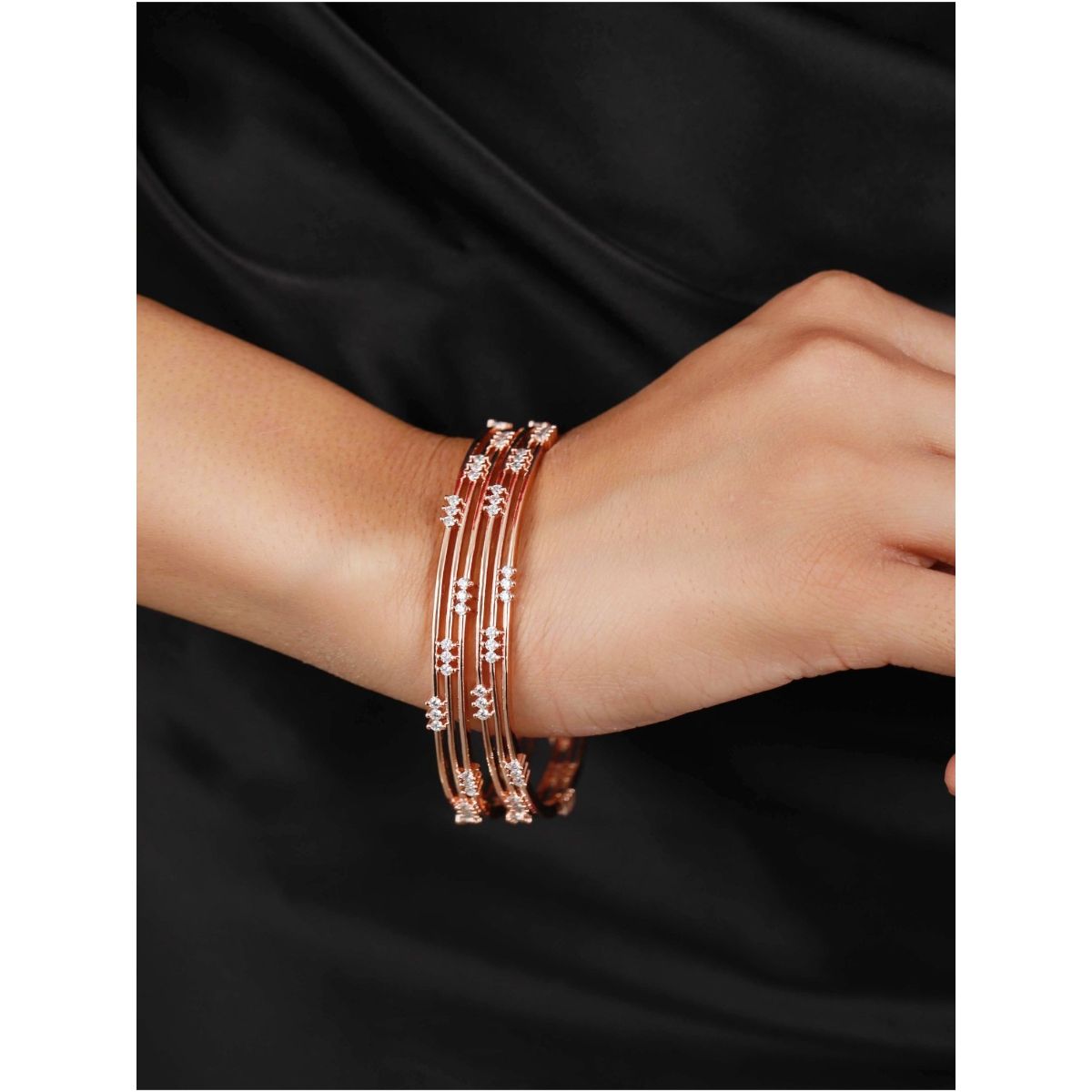 Jazz And Sizzle Rose Gold Plated And White American Diamond Multilayer