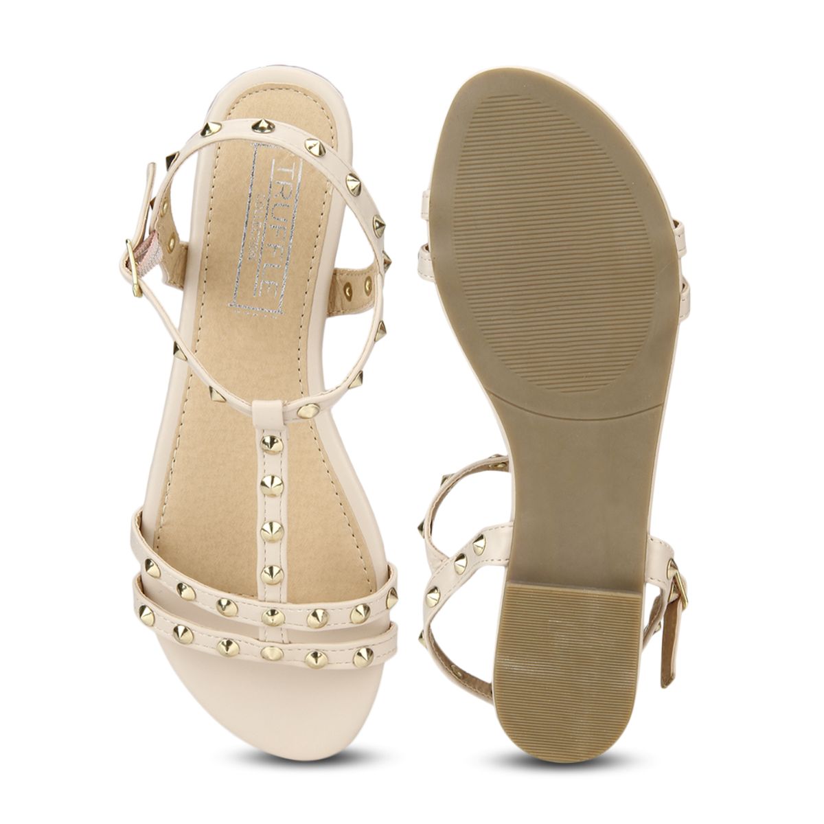 Buy Truffle Collection Nude Studded Slip On Flats Online