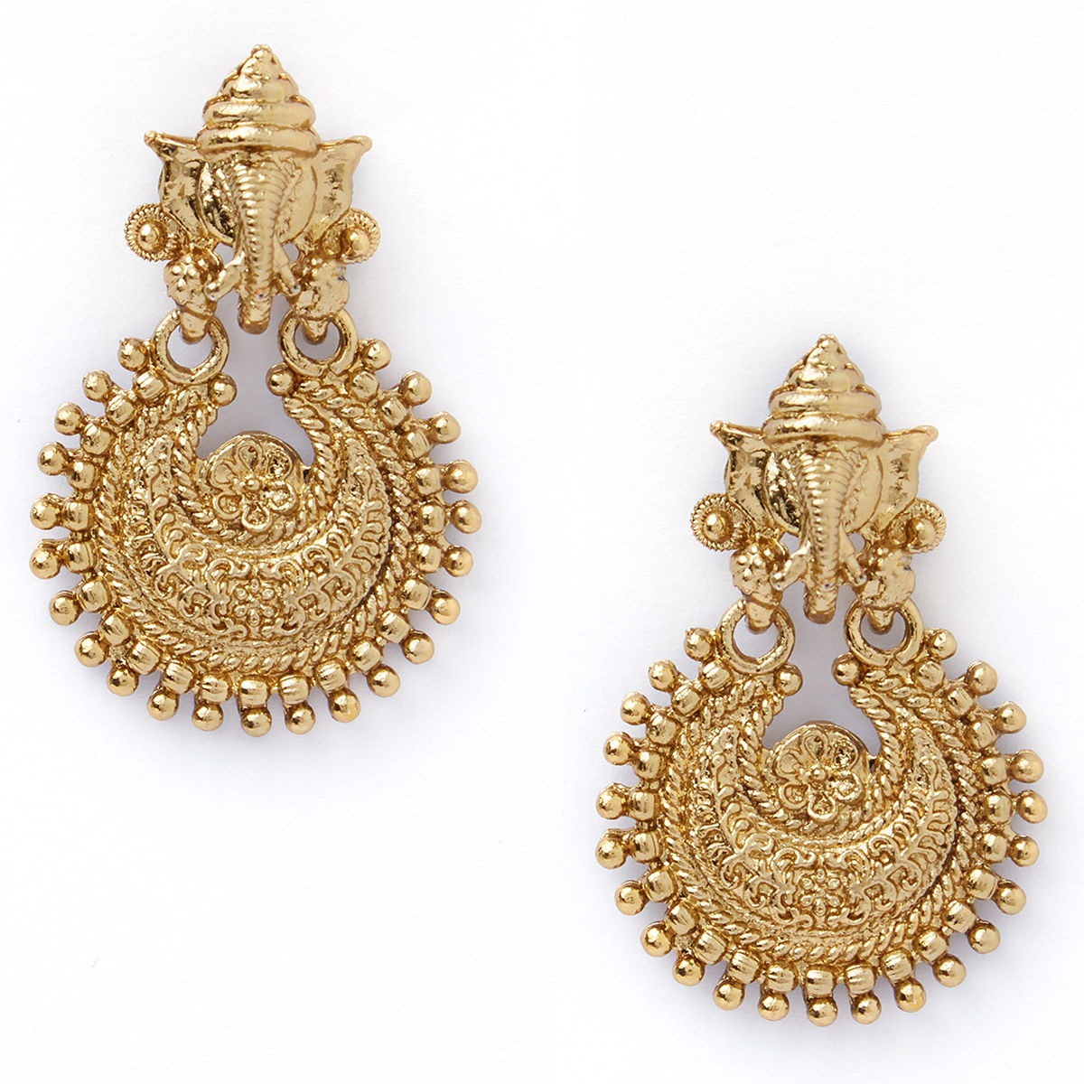 Fida Ethnic Indian Traditional Gold Ganesh Temple Drop Earrings