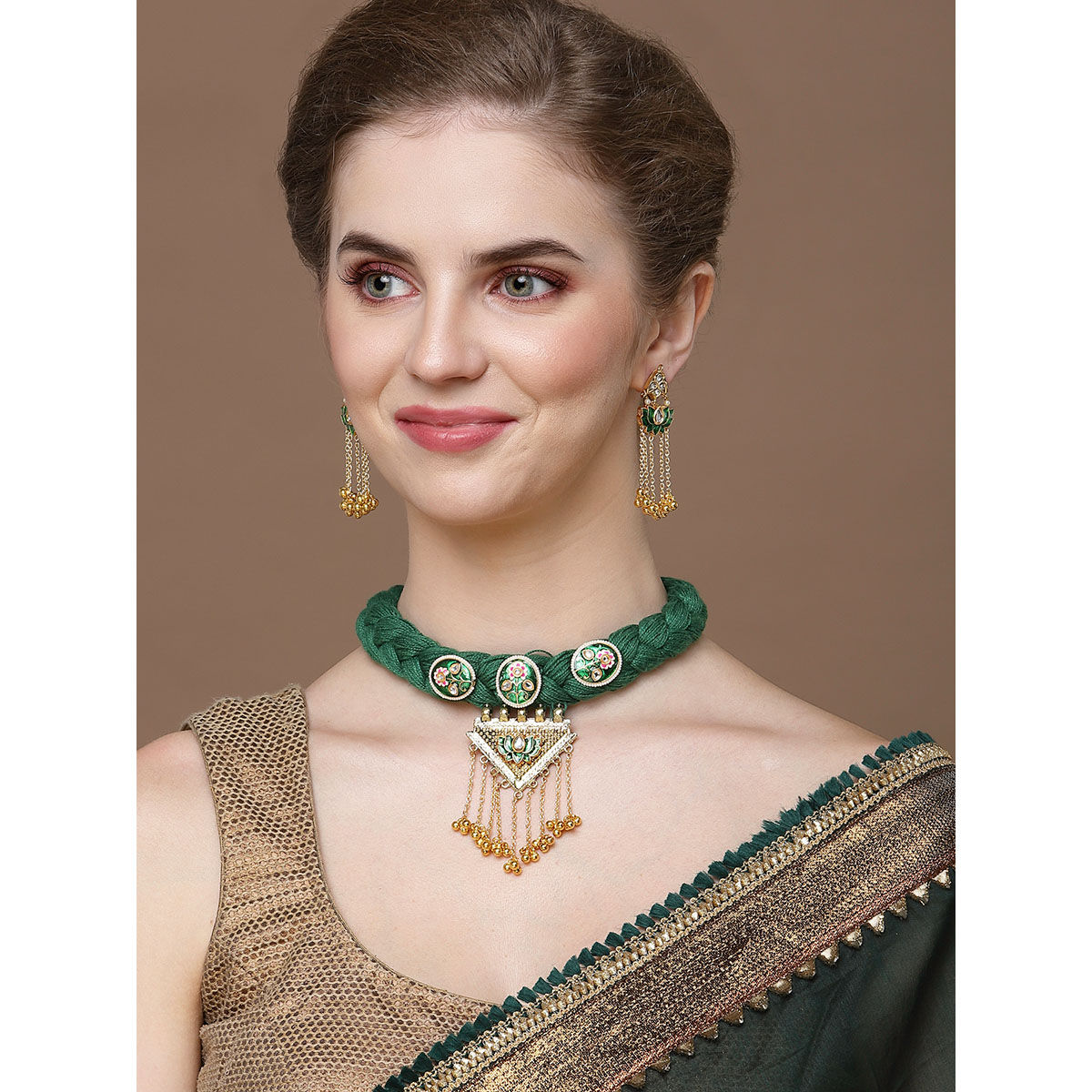 Buy Dugran By Dugristyle Green Gold Choker Necklace Kundan Pearls