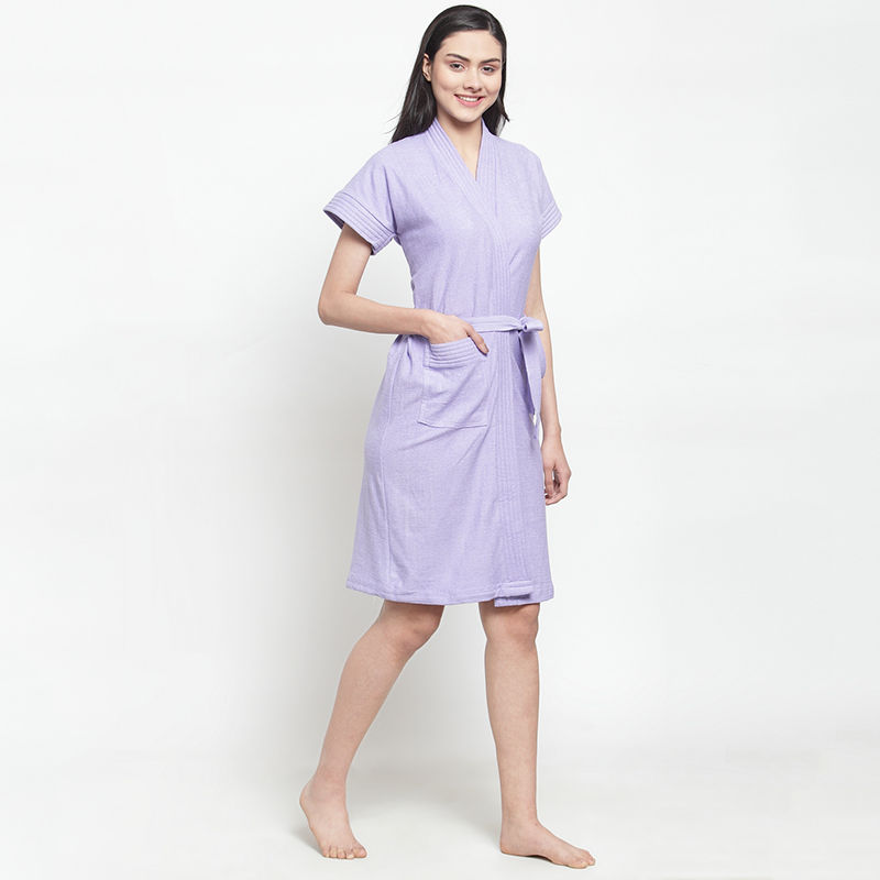 Secret Wish Women S Solid Cotton Light Purple Bath Robe Free Size