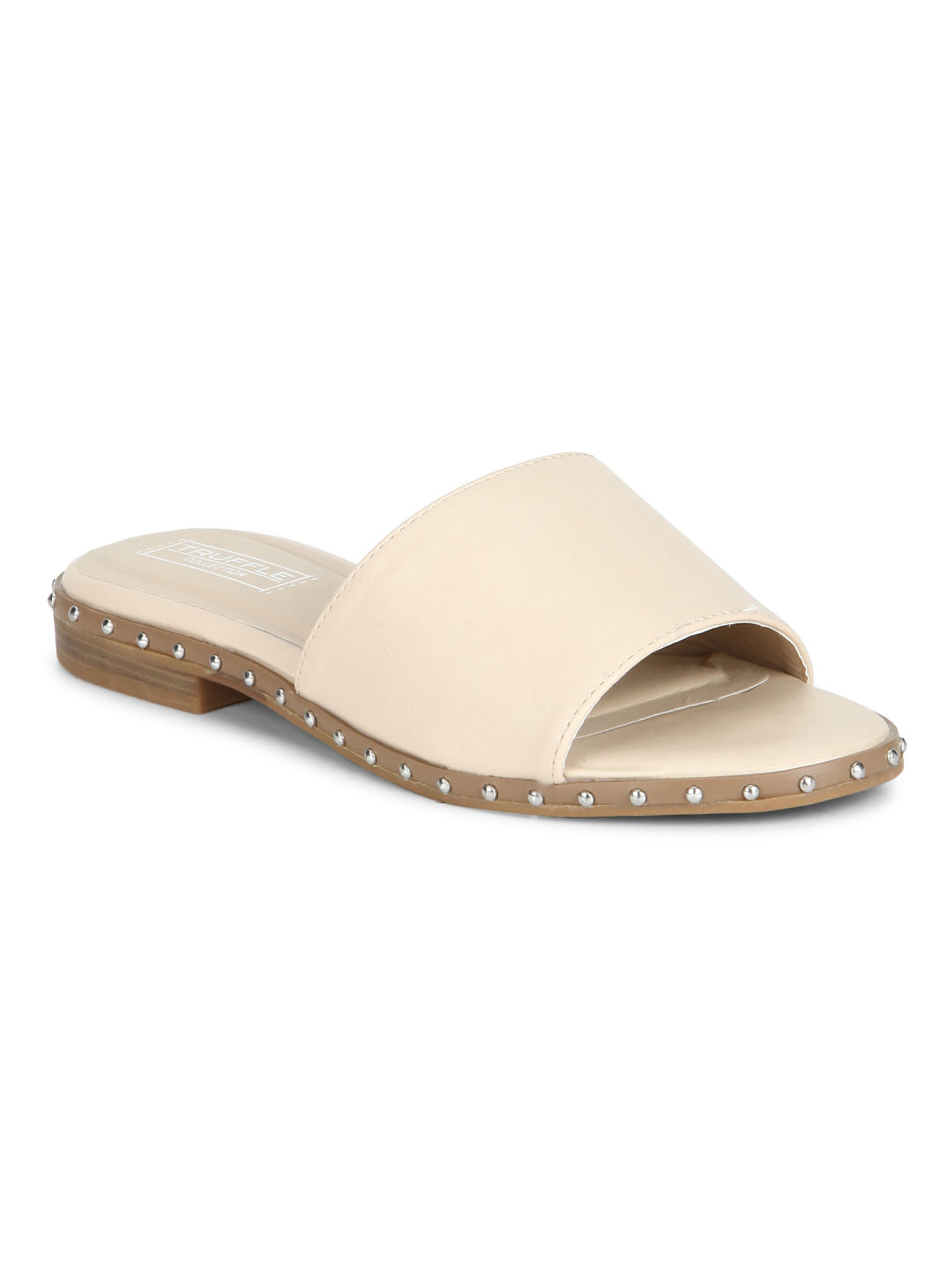 Buy Truffle Collection Nude Pu Studded Slip On Flats Online