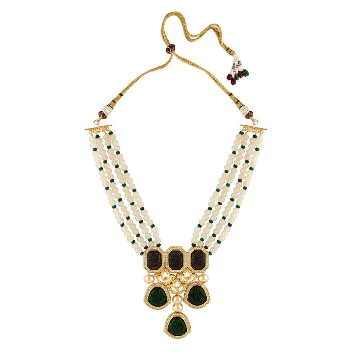 Buy Joules By Radhika Gold Finish Grey And Green Kundan Beaded Polki