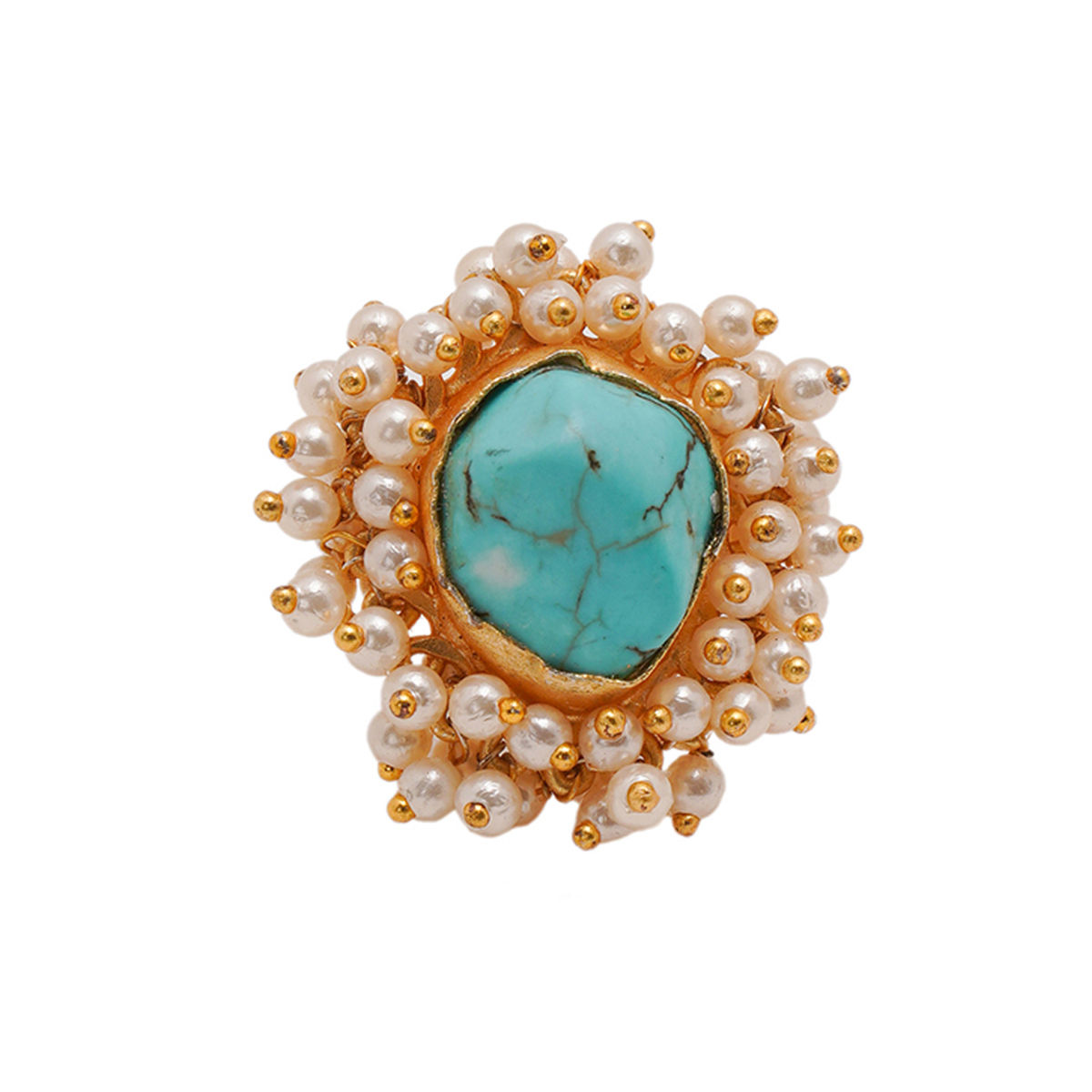 Buy Shoshaa Gold Plated Turquoise Blue Handcrafted Ring Online