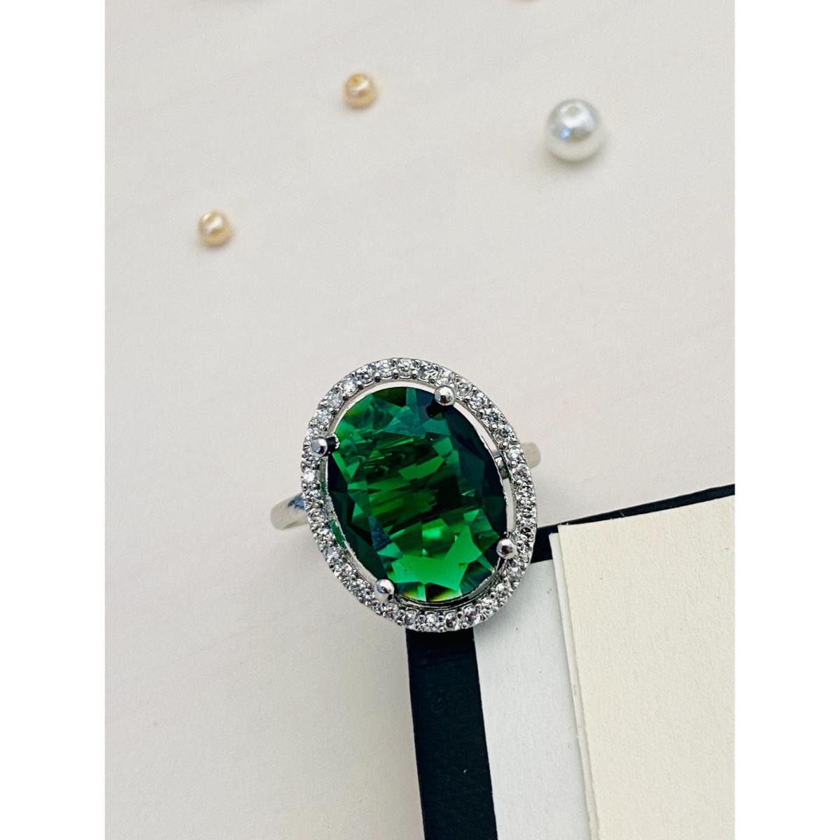 Buy Abdesigns High Quality Silver Plated American Diamond Ring Green