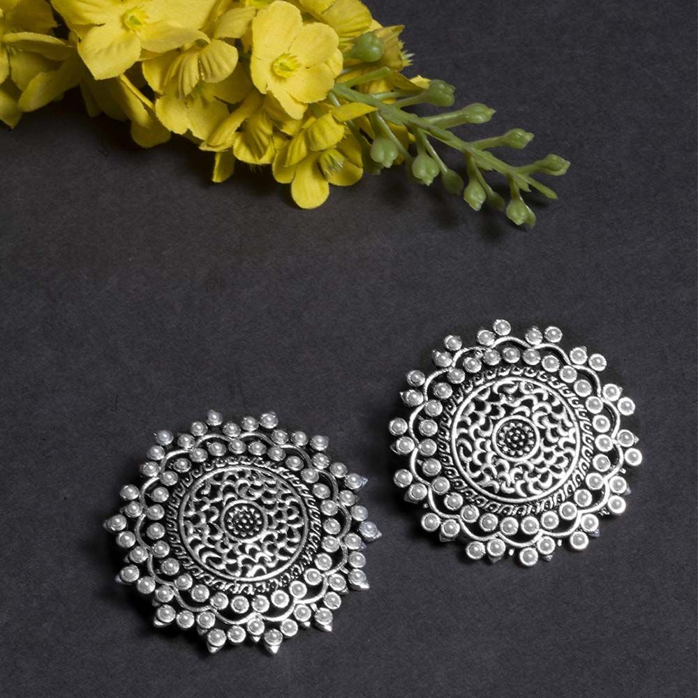 Ferosh Kimaya Oxidized Silver Statement Stud Earrings Buy Ferosh