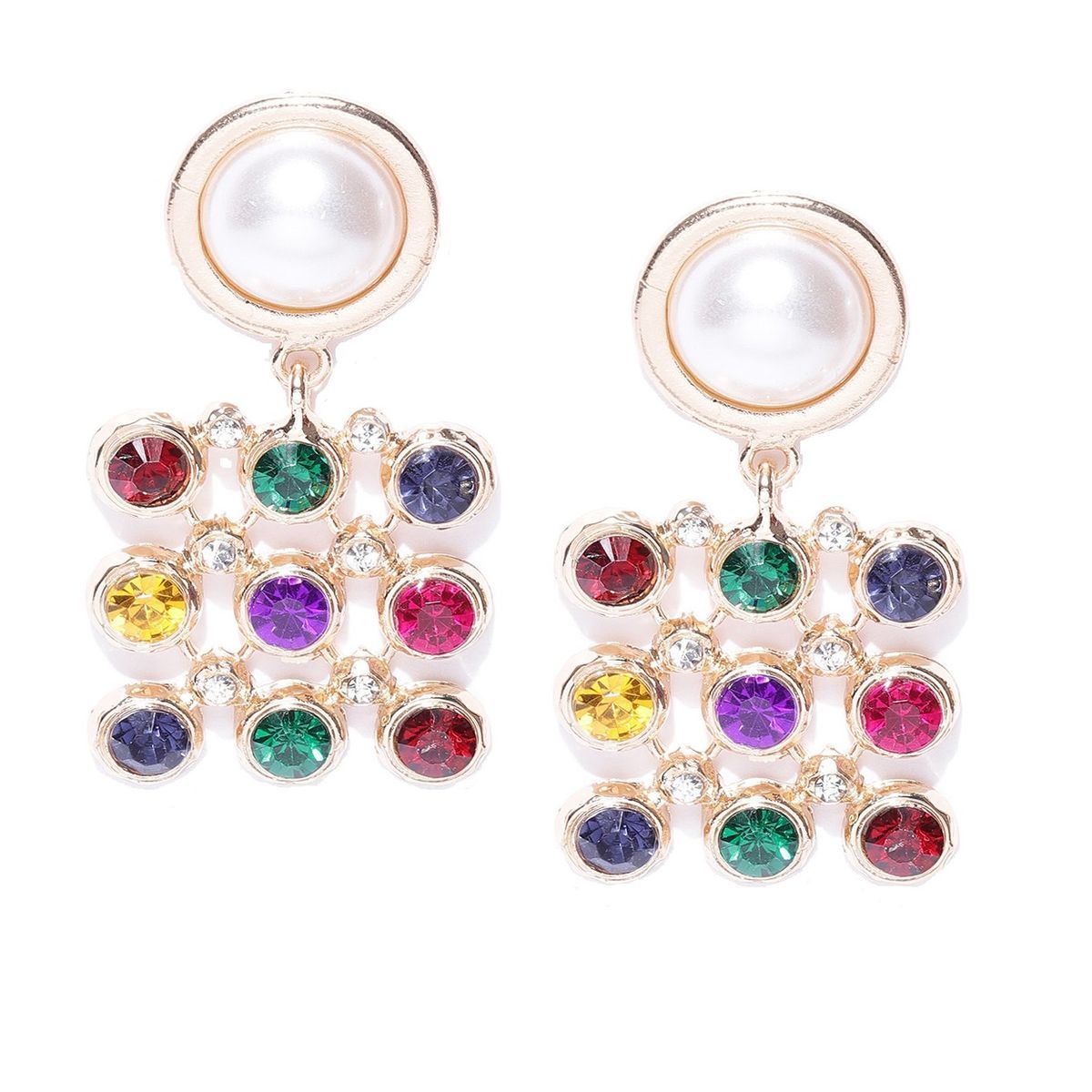 Buy Fabula Jewellery Gold Plated Multicolour Cubic Zirconia Pearl