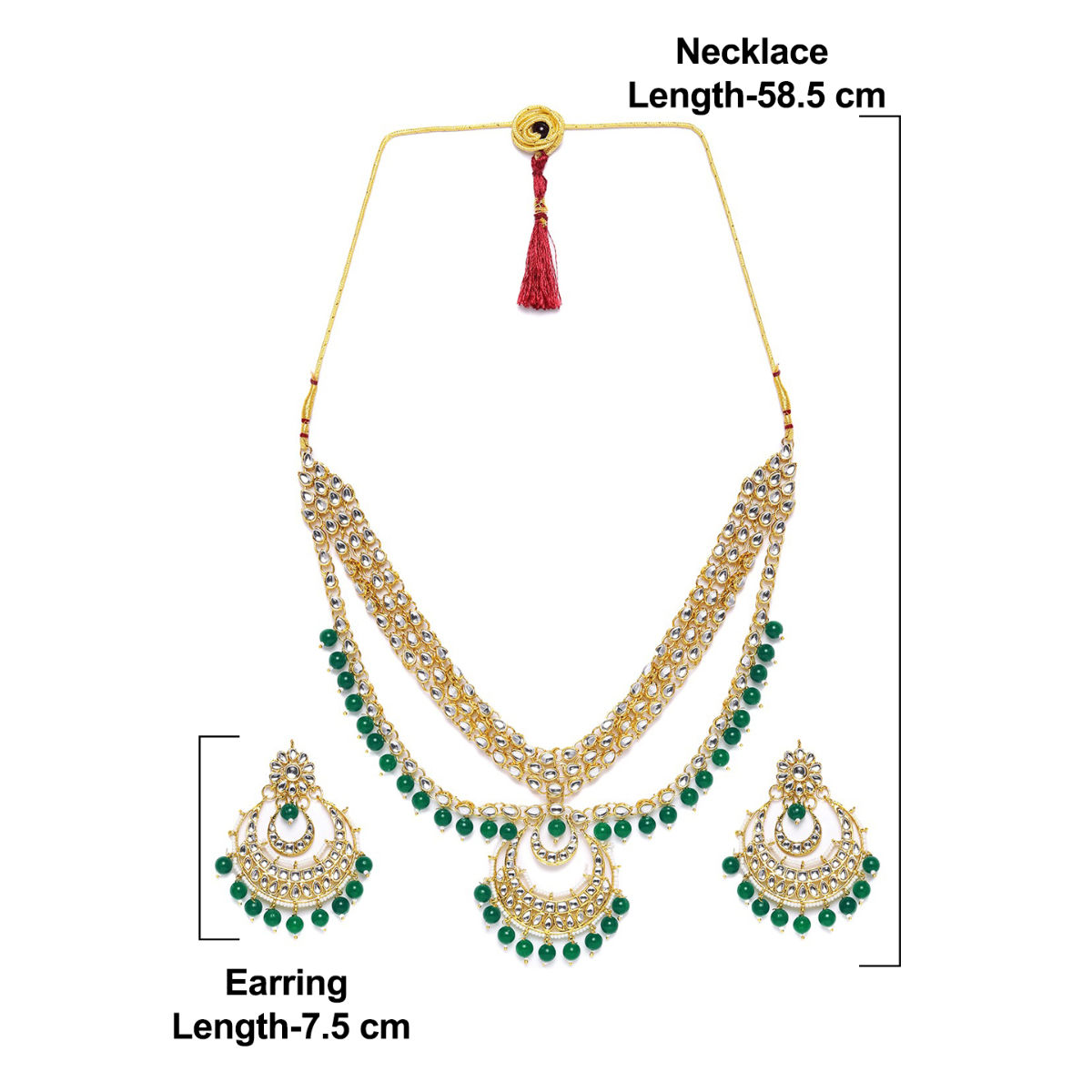 Buy Zaveri Pearls Gold Tone Kundan Green Beads Multistrand Long