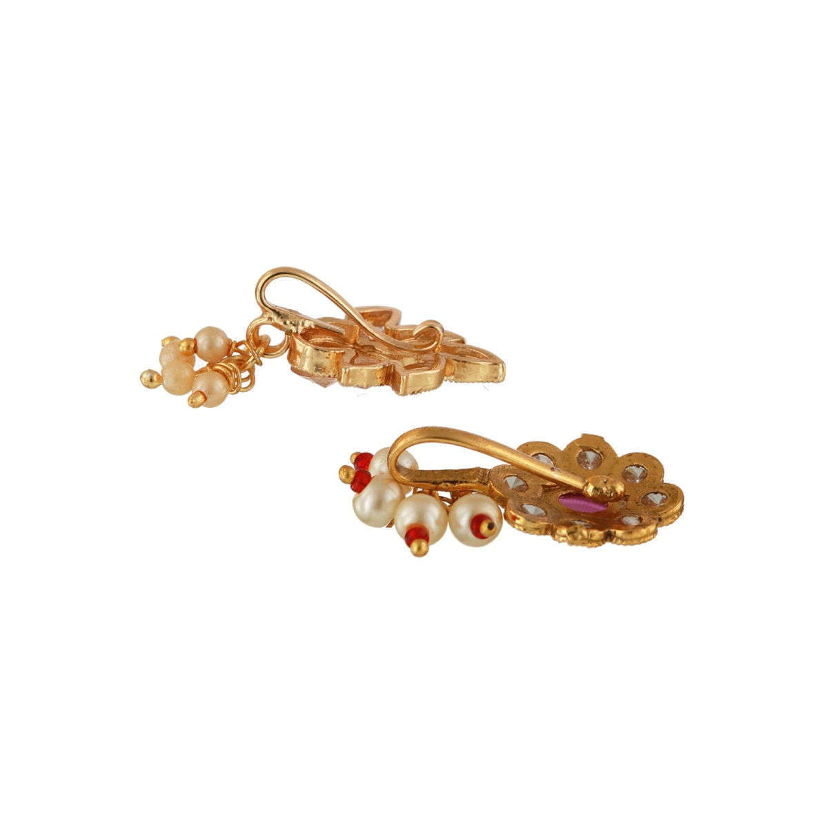 Buy Aatmana Set Of Gold Plated Red White Kundan Studded Nose Pins