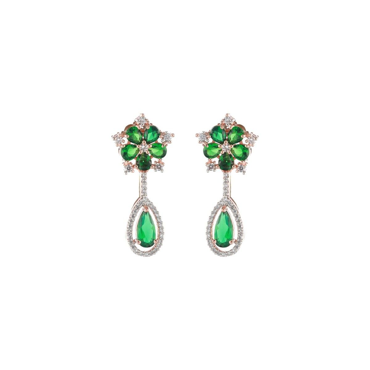 Buy Aatmana Rose Gold Plated Green White Ad Studded Jewellery Set Online