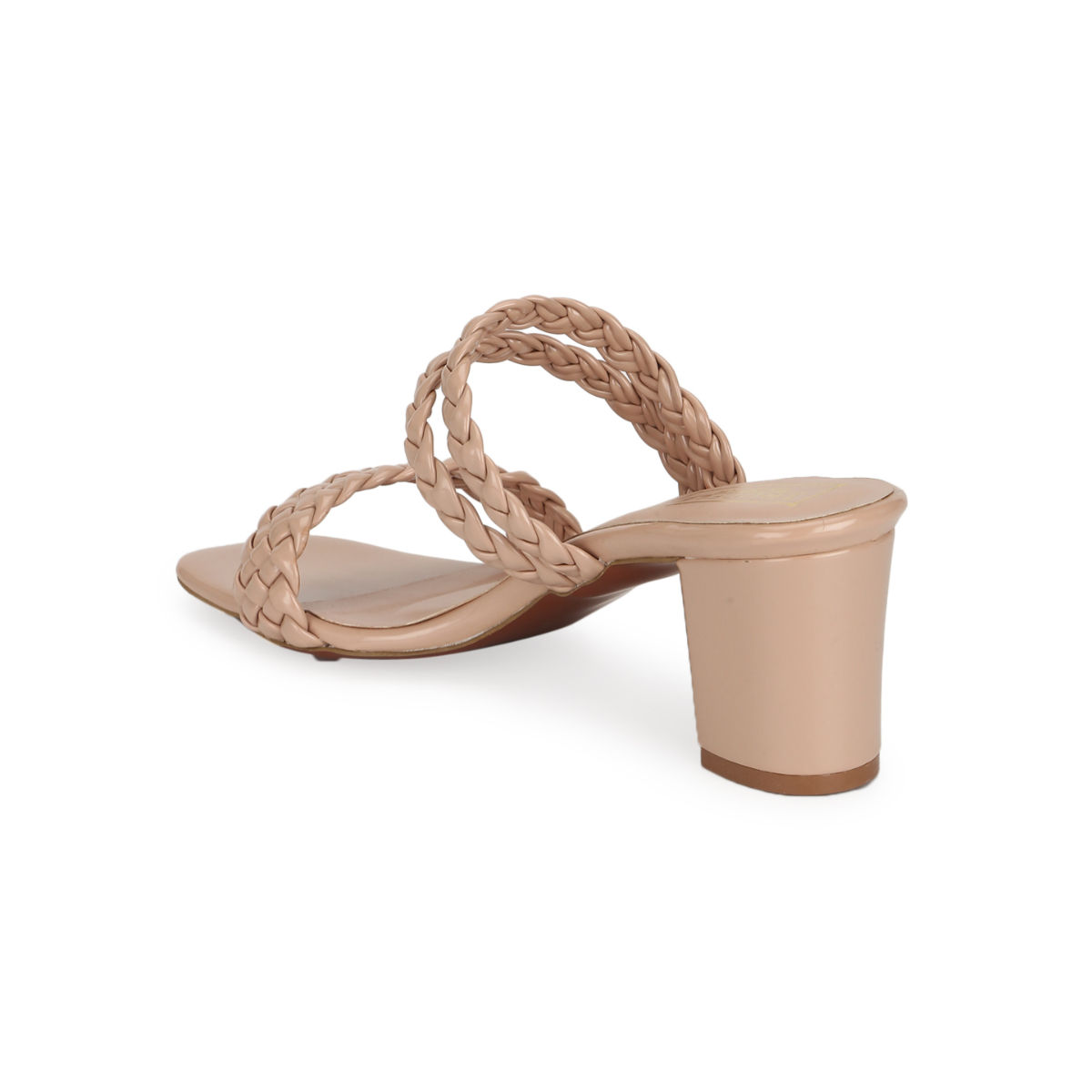 Buy Truffle Collection Nude Patent Braided Block Heel Mules Online