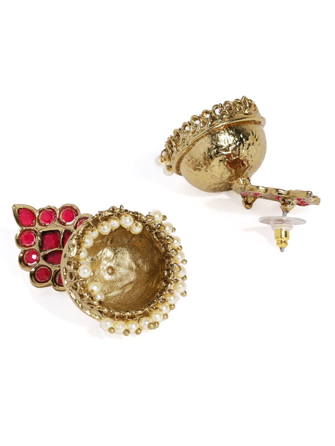 Fida Gold Toned Red Dome Shaped Jhumkas Buy Fida Gold Toned Red