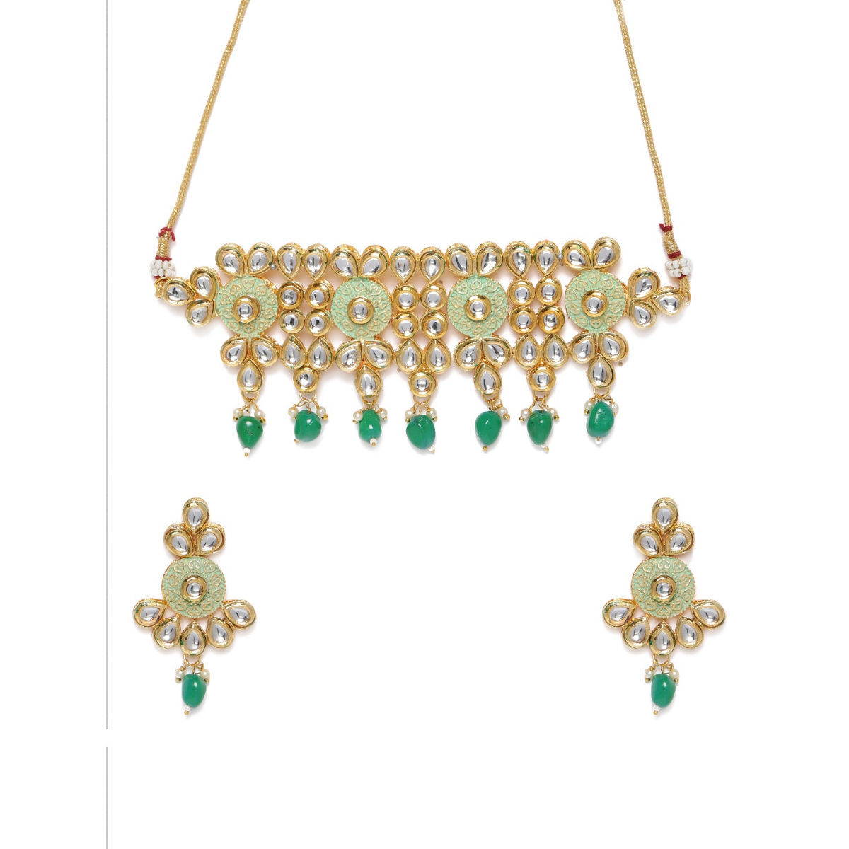 Buy Zaveri Pearls Enamelling Green Kundan Choker Necklace Earring Set