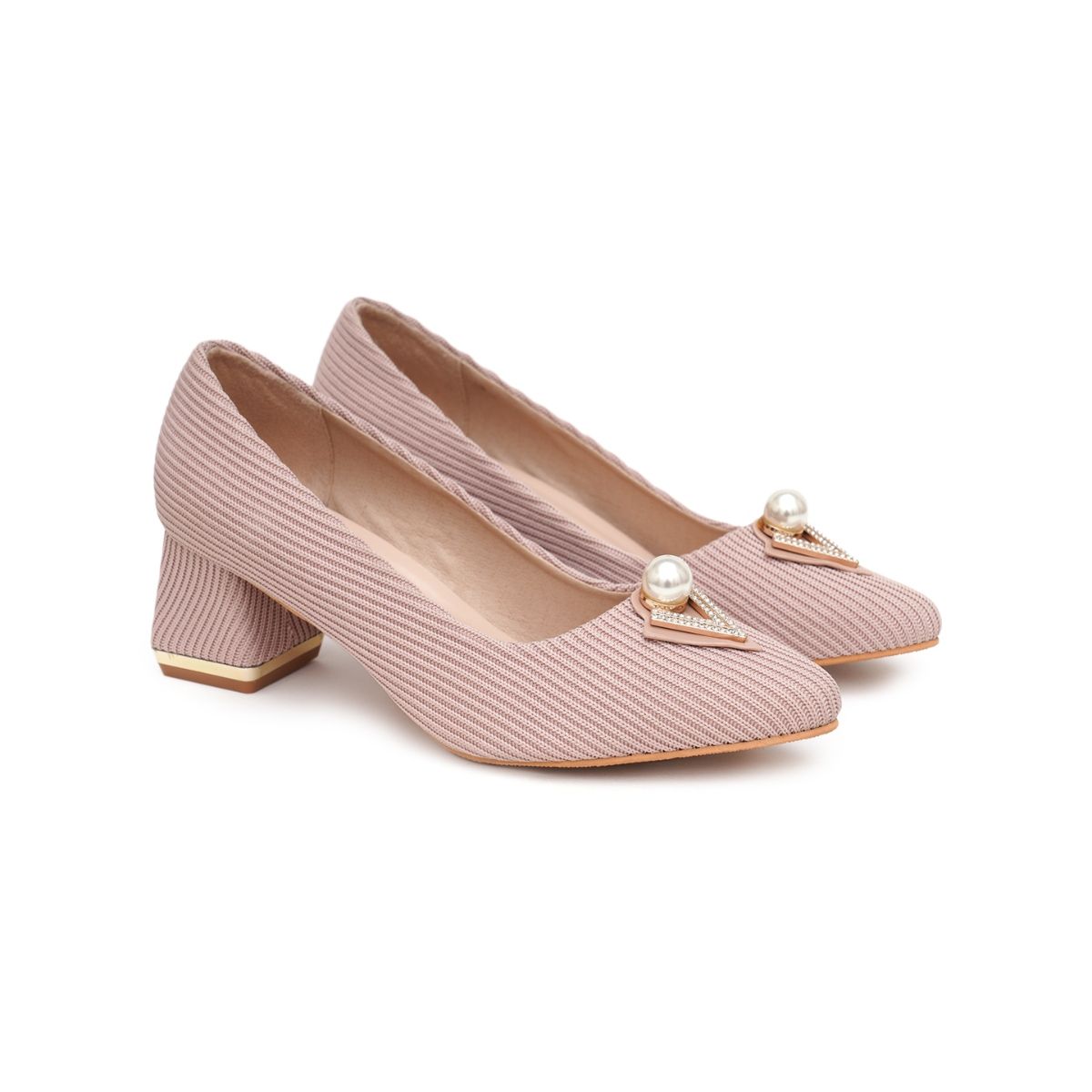 Buy Sherrif Shoes Womens Nude Block Heel Pumps Online