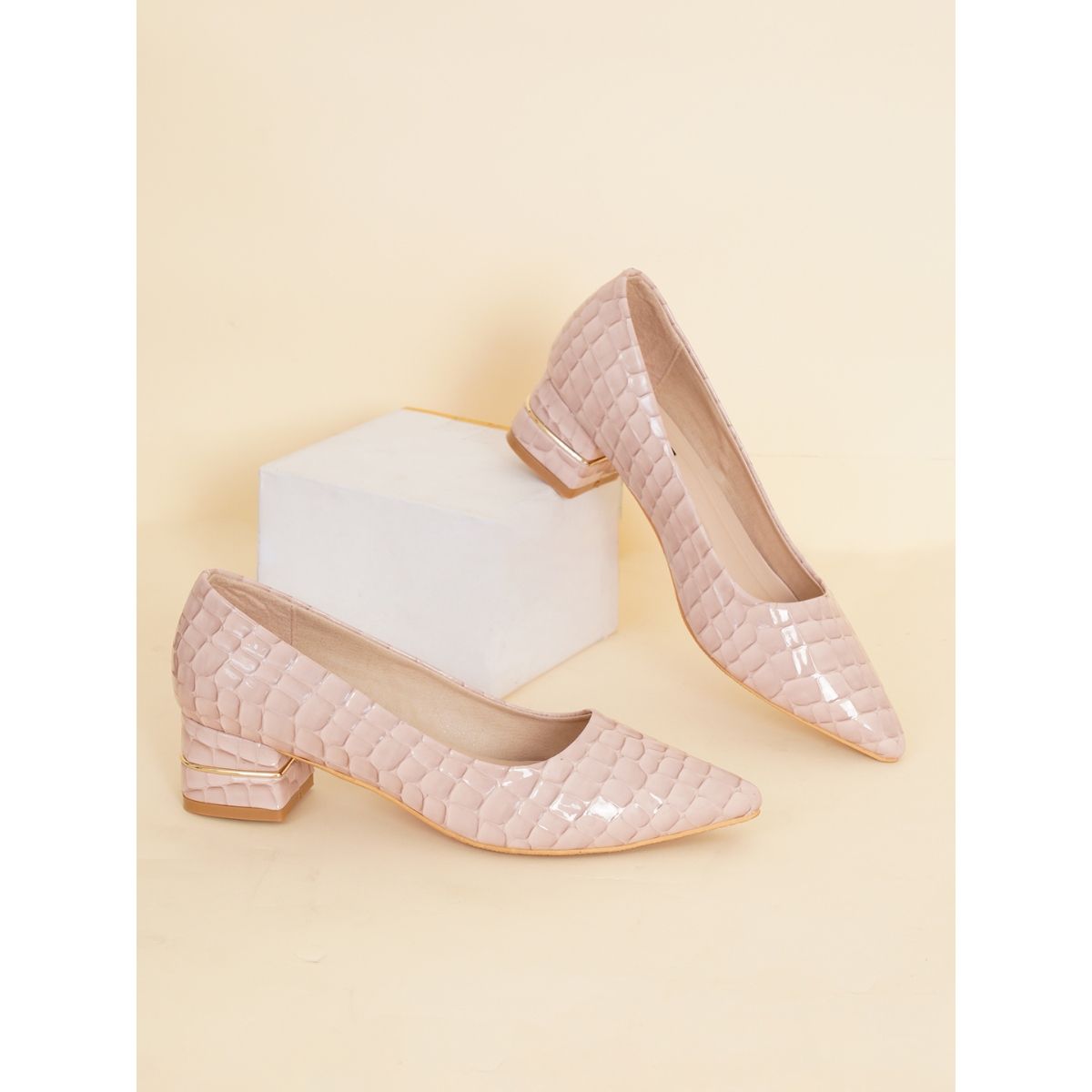 Buy Sherrif Shoes Womens Nude Block Heel Pumps Online