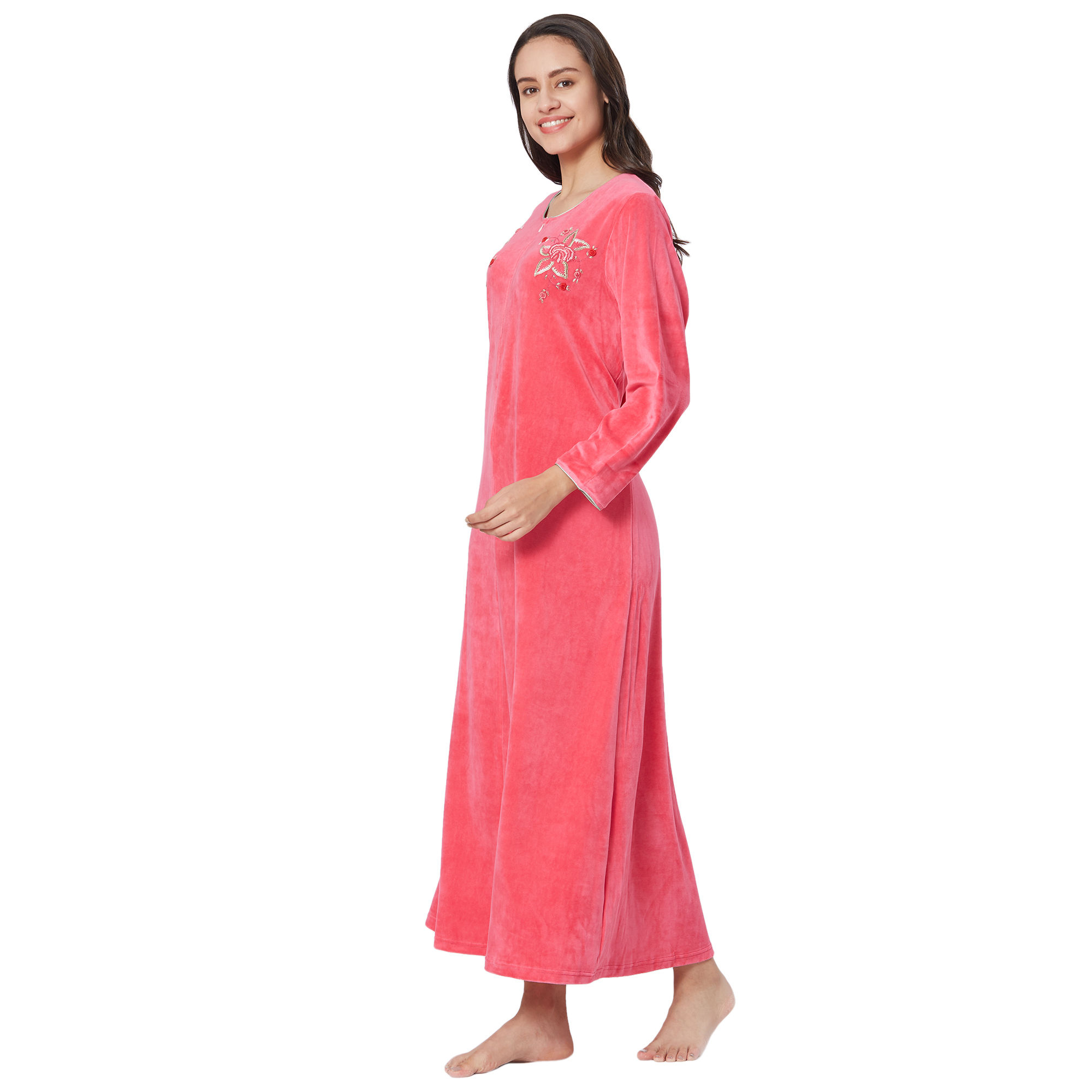 Buy Velvet By Night Dark Pink Velvet Full Sleeves Embroidered Full