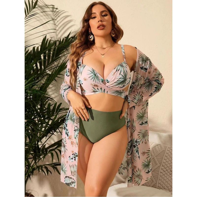 Buy Womanlikeu Sage Green Plus Size Bikini Top With Bottom And Shrug Set Of Online