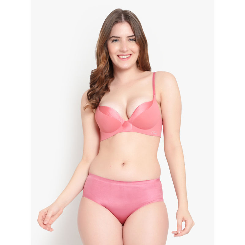 Buy Brachy Pink Sexy Tempting Padded Pushup Lingerie Bridal Bra With Panty Set Of Online