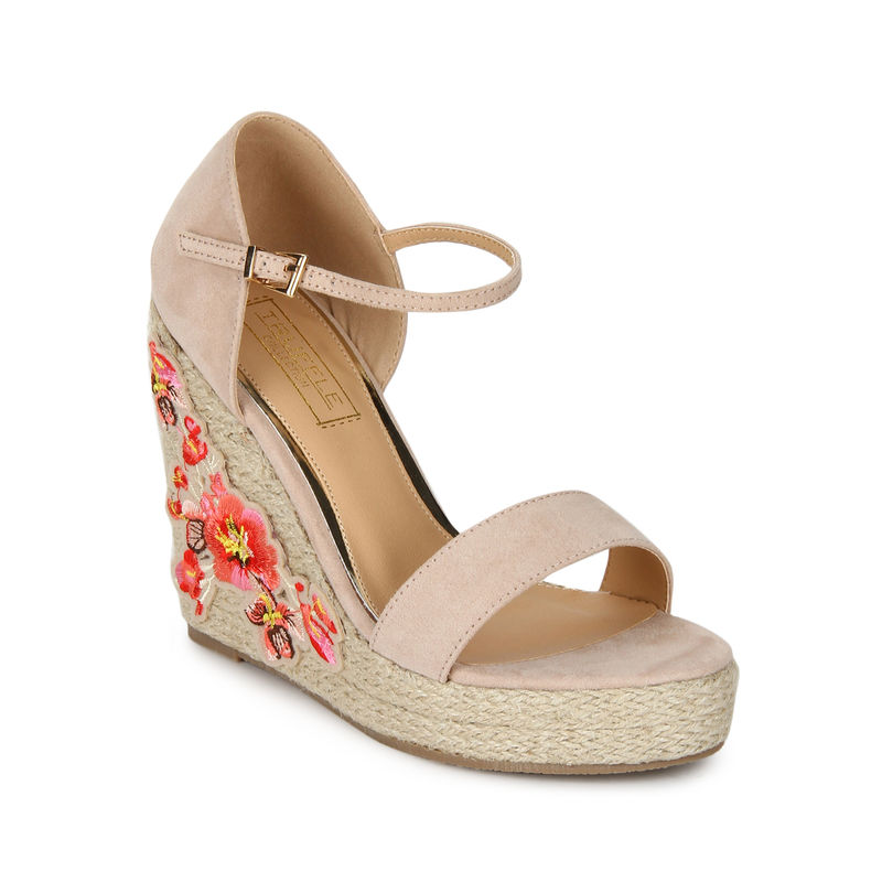 Truffle Collection Nude Micro Embroidred Ankle Strap Wedges Buy