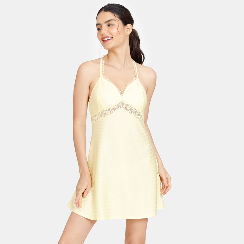 Buy Zivame Non Padded Wirefree Relaxed Fit Lace Babydoll With Bikini Panty Mellow Yellow Online