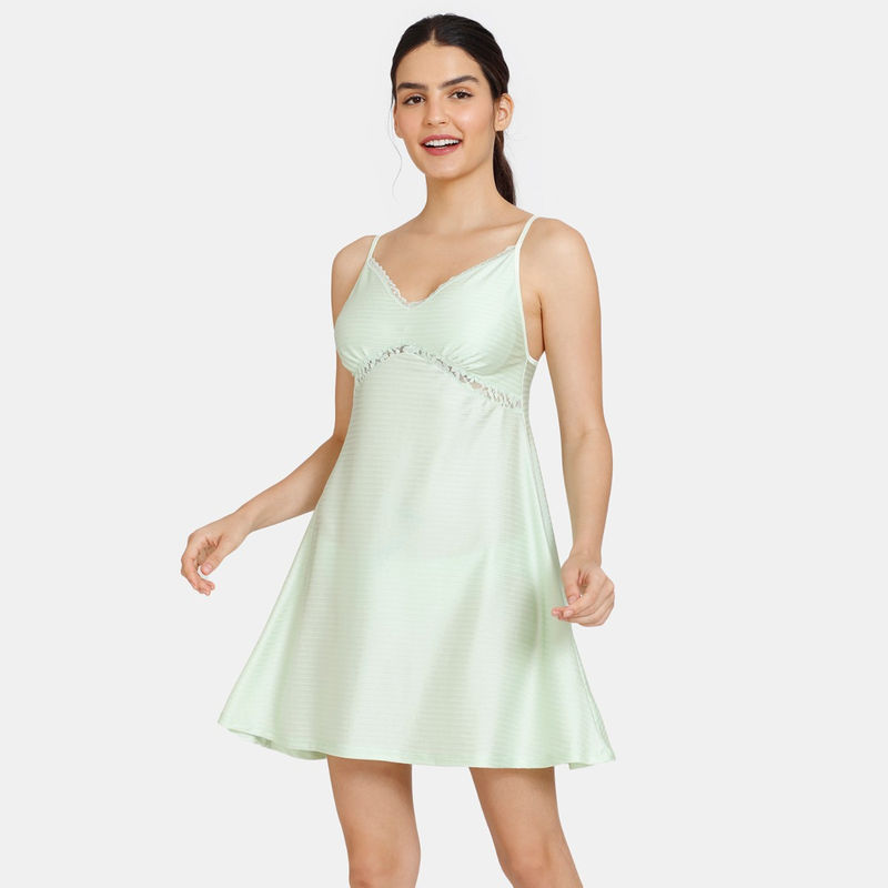 Buy Zivame Non Padded Wirefree Relaxed Fit Babydoll With Bikini Panty Pastel Green Online